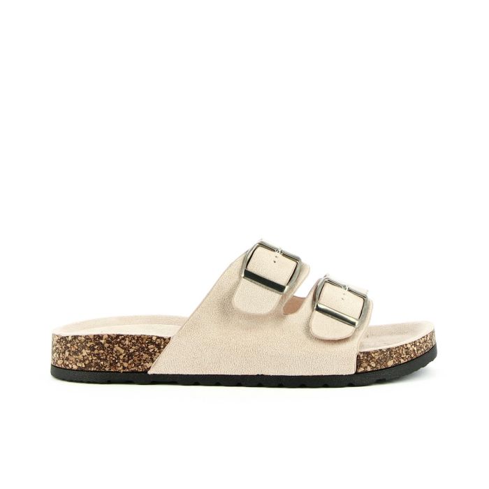 Sandali rosa con fondo effetto sughero e doppia fascia