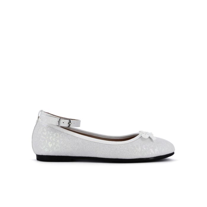 Ballerine bianche glitterate da ragazza con fiocchetto e cinturino alla caviglia