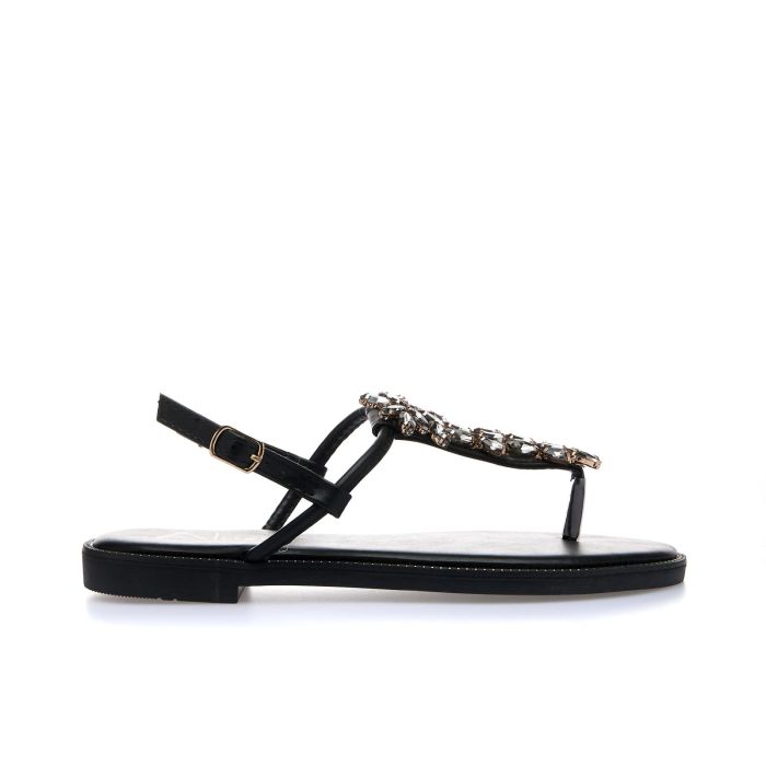 Sandali bassi neri modello infradito con pietre gioiello