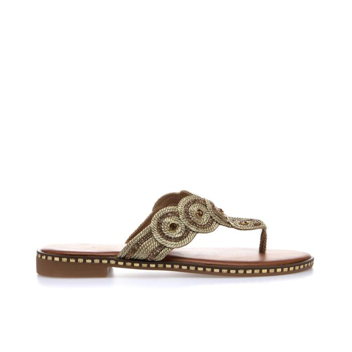 Ciabattine oro con infradito ricamato