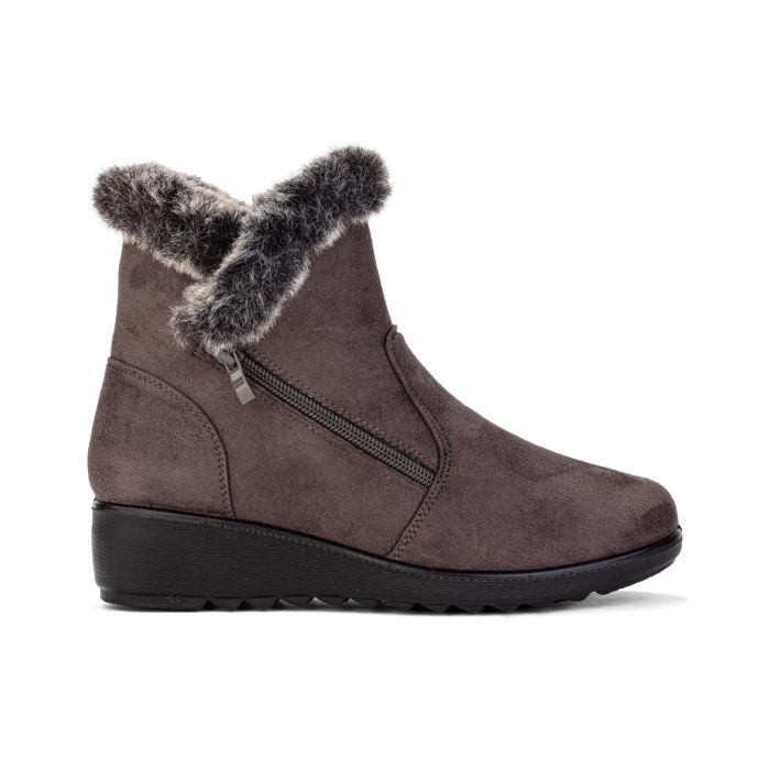 Stivaletti comfort marroni con zeppa, zip e bordo in peluche