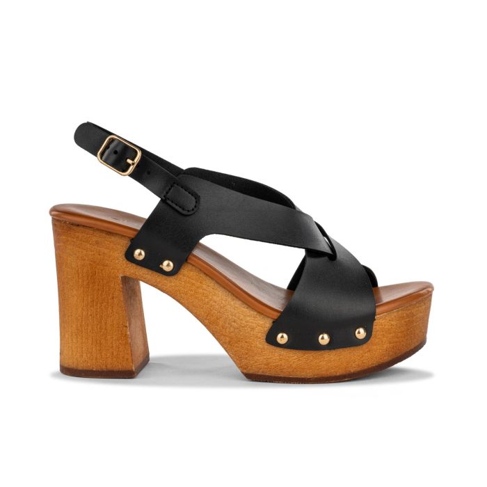 Zoccoli neri da donna con tacco alto largo e plateau