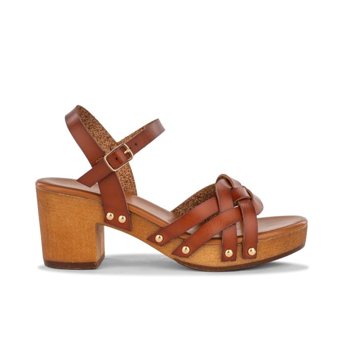 Zoccoli marroni da donna con tacco largo e plateau