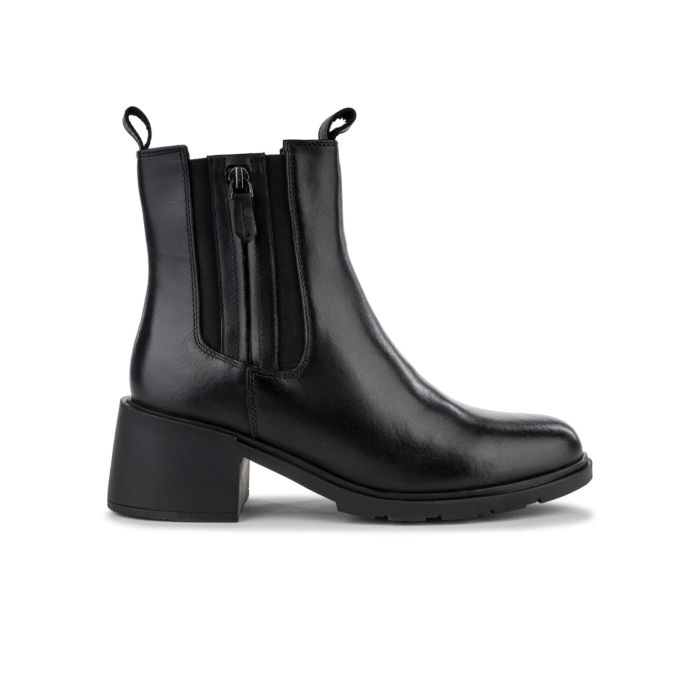 Stivaletti neri da donna in pelle con tacco largo basso in gomma