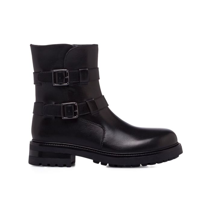 Stivaletti bassi biker neri da donna con doppia fibbia