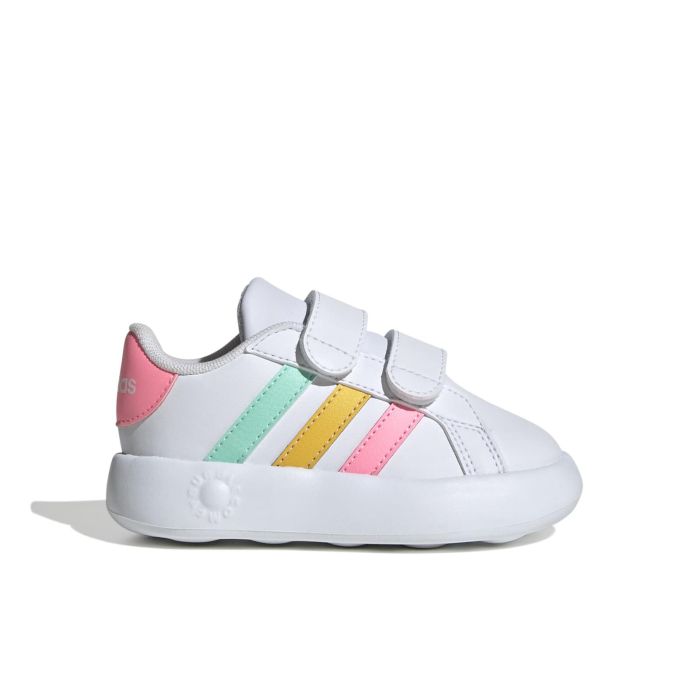 Sneakers tennis bianche da bimba Grand Court 2.0 con velcro e suola bubble