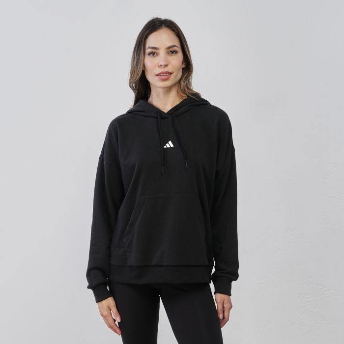 Felpa nera sportiva da donna con logo e cappuccio