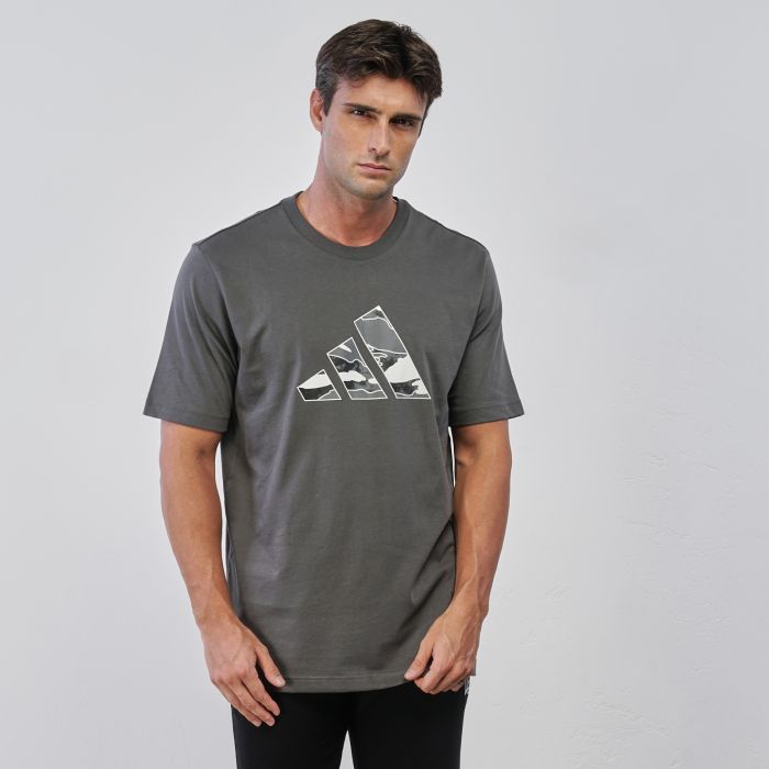 T-shirt sportiva grigia da uomo con maniche corte e logo