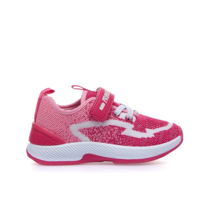 Sneakers blu e fucsia con velcro e disegni da bimba