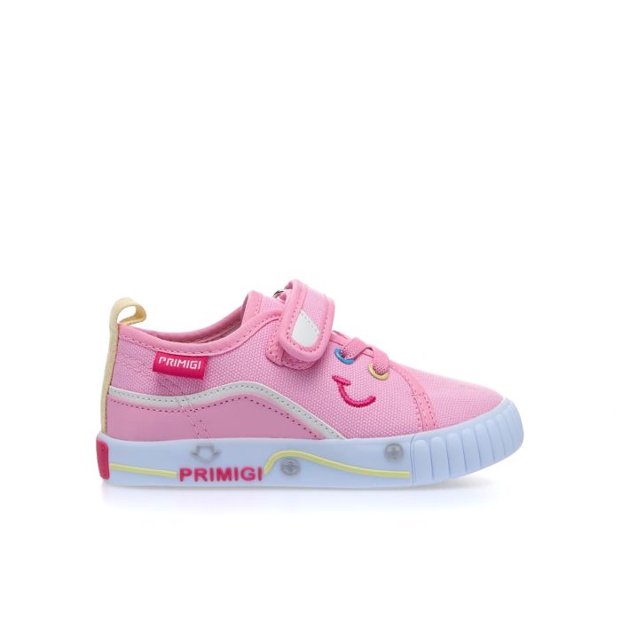 Sneakers rosa da bimba con velcro e loghi laterali