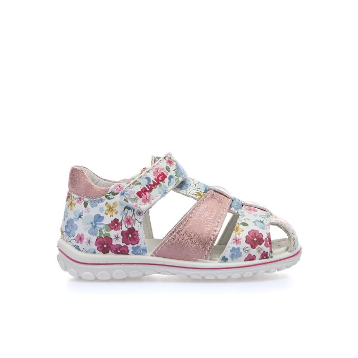 Sandali bianchi con stampa floreale da bimba con velcro
