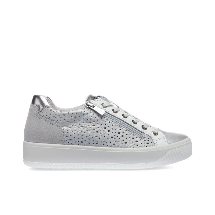 Sneakers argento da donna in pelle con suola platform