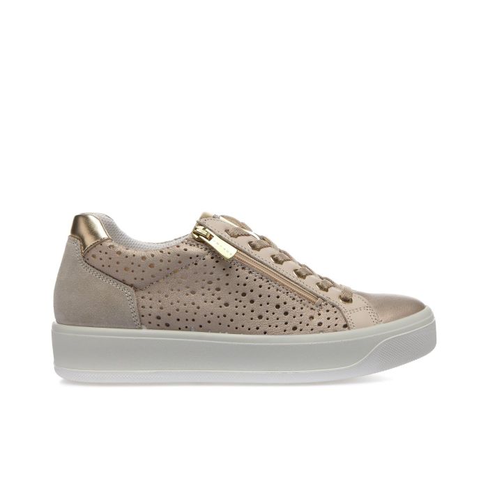 Sneakers oro da donna in pelle con suola platform