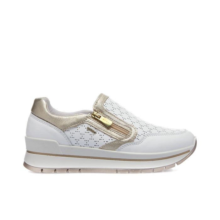 Sneakers slip-on bianche da donna in pelle con suola platform