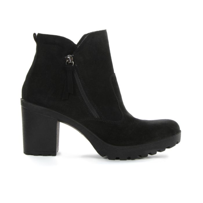 Stivaletti neri in suede con tacco e zip