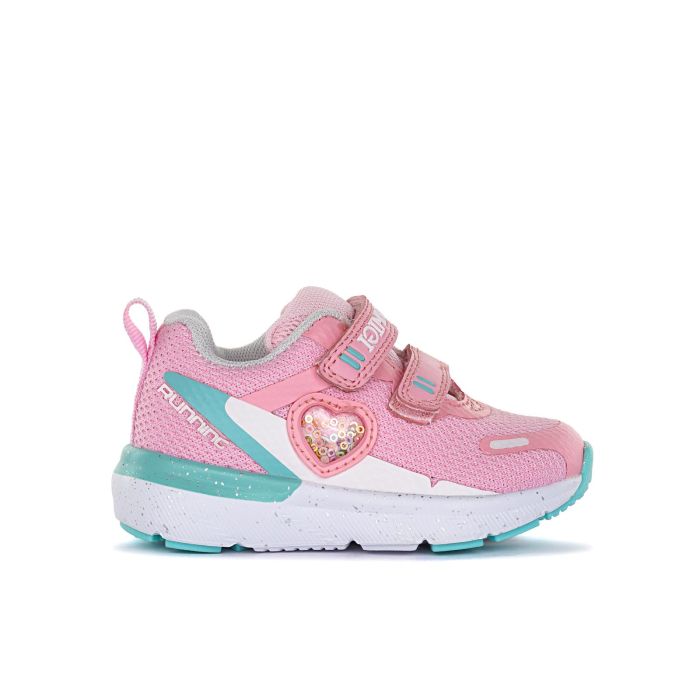 Sneakers rosa da bambina con cuore paillettes laterale