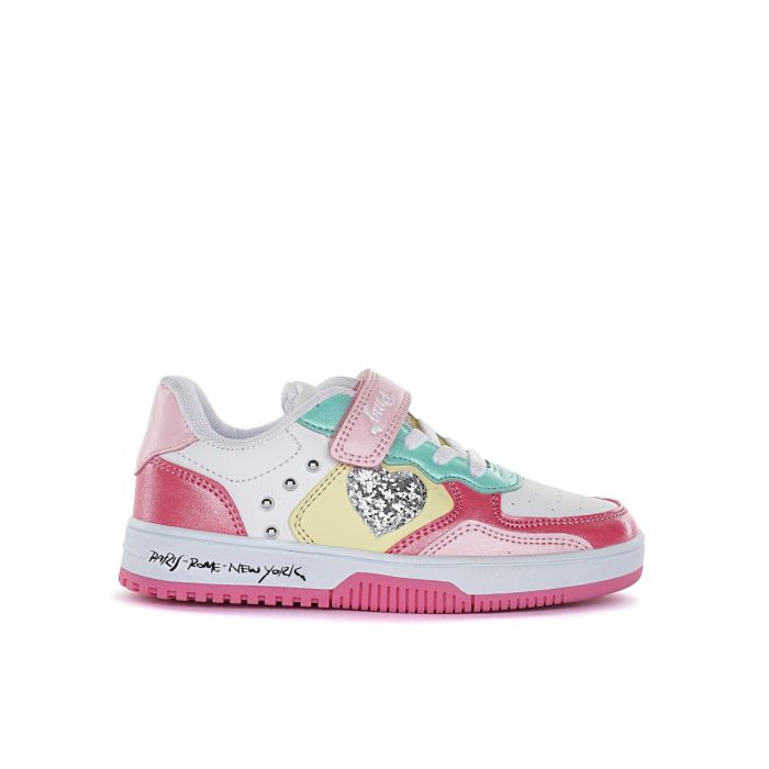 Sneakers rosa da bambina con cuore glitter e borchie