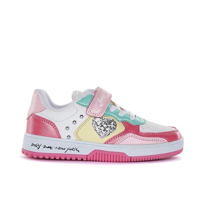 Sneakers rosa da bambina con cuore glitter e borchie