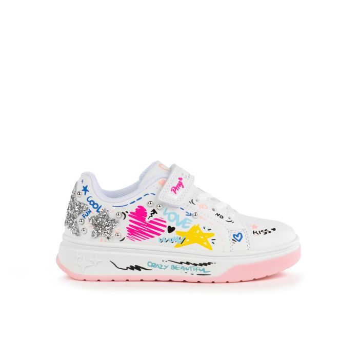 Sneakers bianche da bambina con disegni