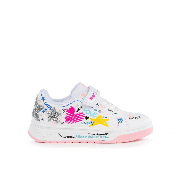 Sneakers bianche da bambina con disegni