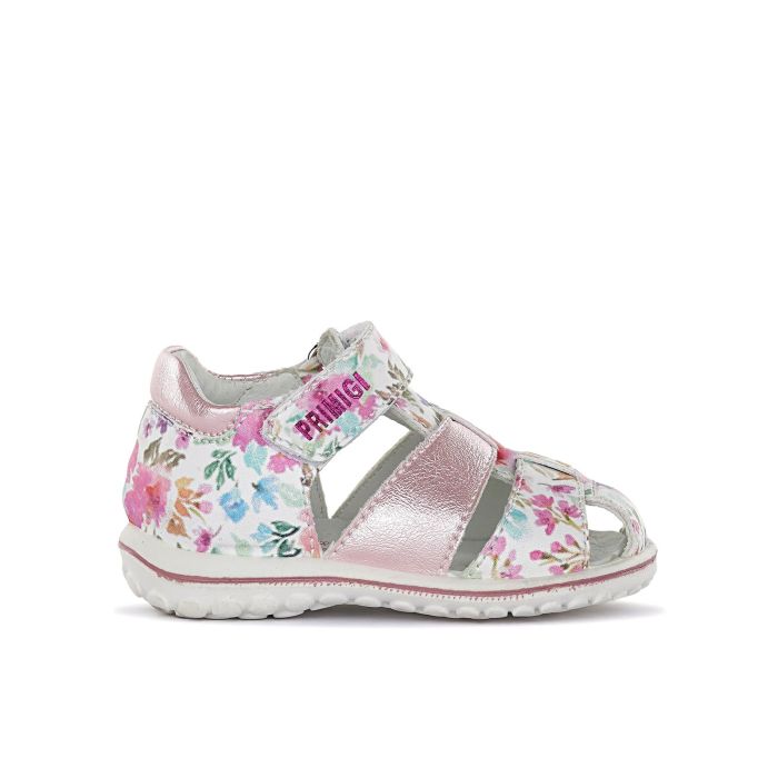 Sandali da bimba rosa a fiori con velcro