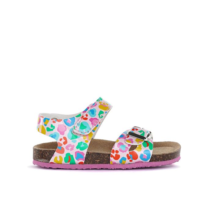 Sandali fucsia stampa animalier multicolor da bimba con velcro