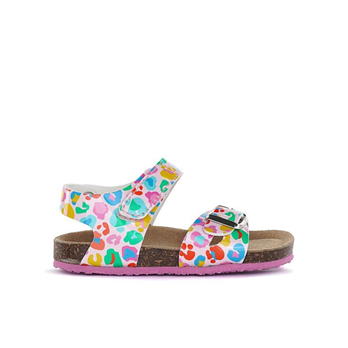 Sandali fucsia stampa animalier multicolor da bimba con velcro