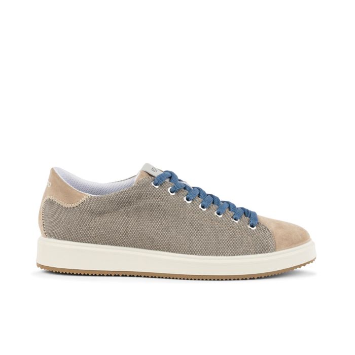 Sneakers beige in tessuto con lacci a contrasto