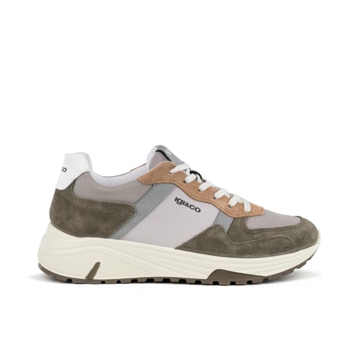 Sneakers basse da uomo verdi in pelle con suola chunky