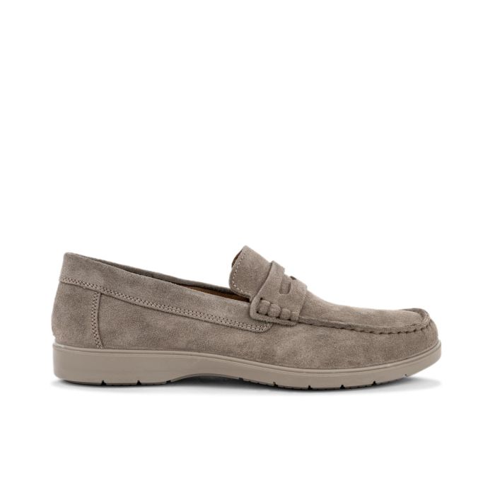 Mocassini beige casual da uomo in suede