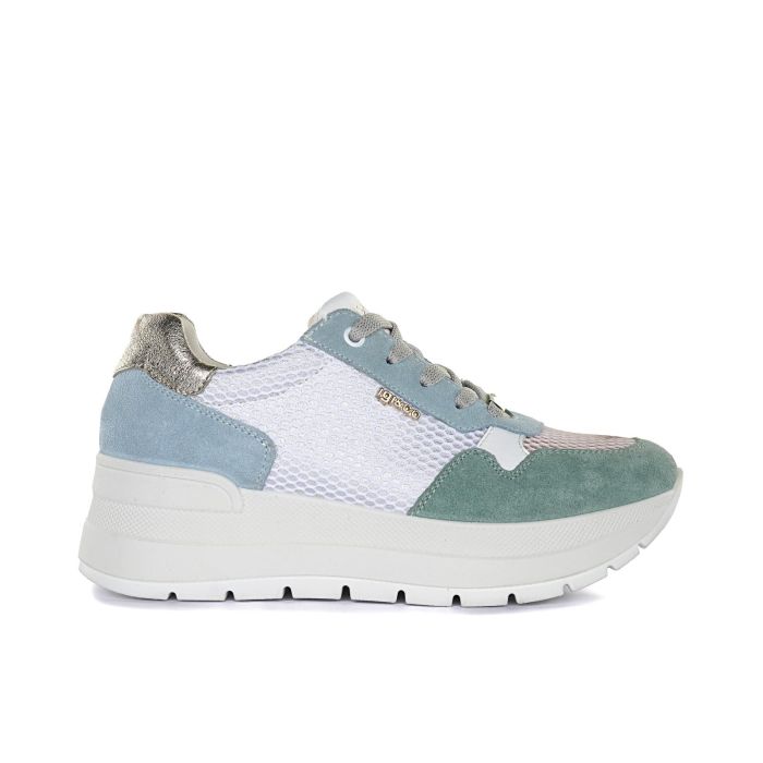 Sneakers azzurra con suola platform e logo laterale