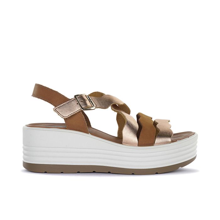 Sandali marroni da donna in pelle con suola platform