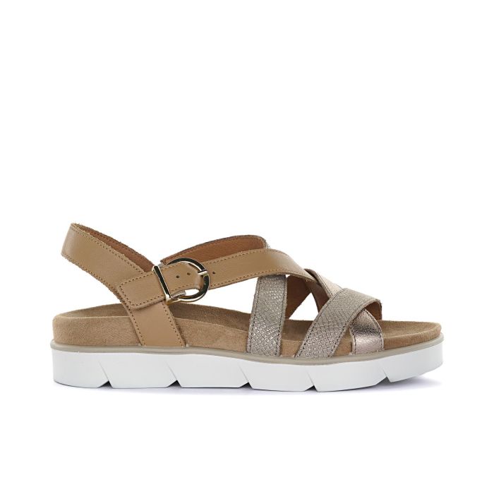 Sandali casual marroni da donna in pelle con fibbia