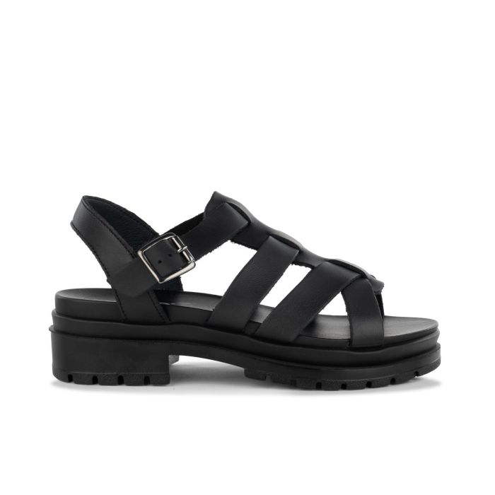 Sandali con zeppa in pelle neri da donna