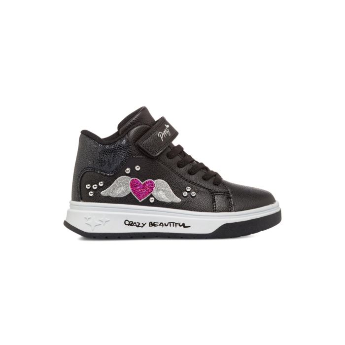 Sneakers alte nere da bambina con dettaglio cuore e velcro