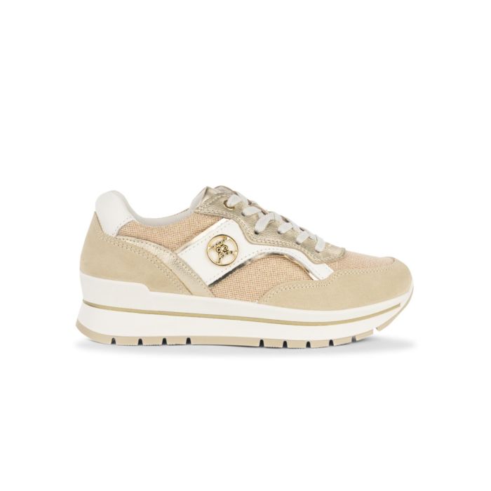 Sneakers beige Igi&Co da donna con suola platform e logo laterale
