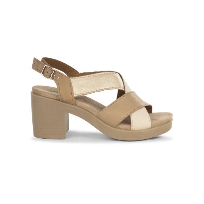 Sandali da donna beige e oro con tacco medio a colonna Igi&co