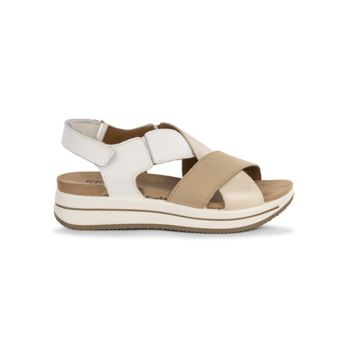 Sandali con zeppa da donna bicolore bianco e beige Igi&Co