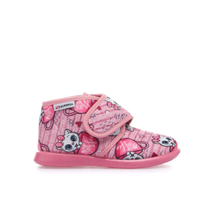 Pantofole rosa da asilo con stampa gattini e velcro