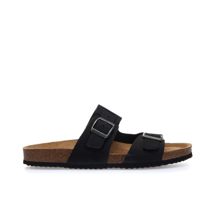 Sandali neri da uomo in pelle con doppia fibbia