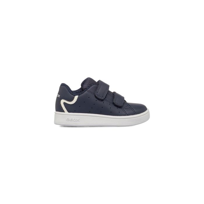 Sneakers blu in pelle con doppio strappo