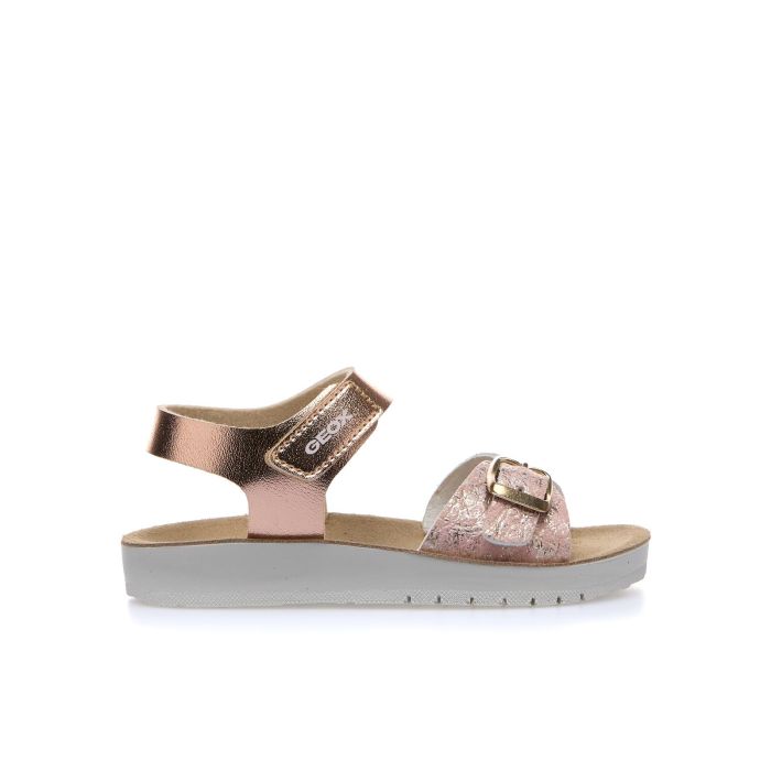 Sandali rosa effetto laminato con velcro