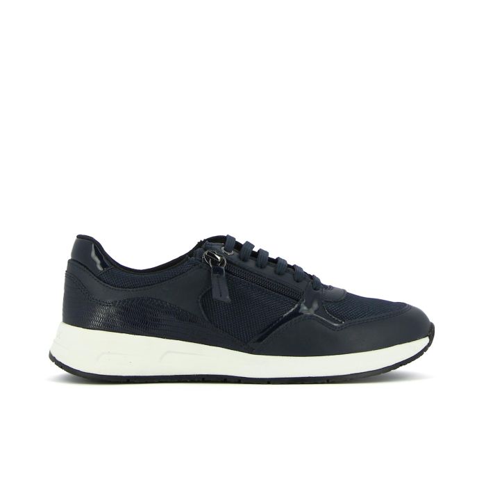 Sneakers blu con inserti in tessuto e lacci