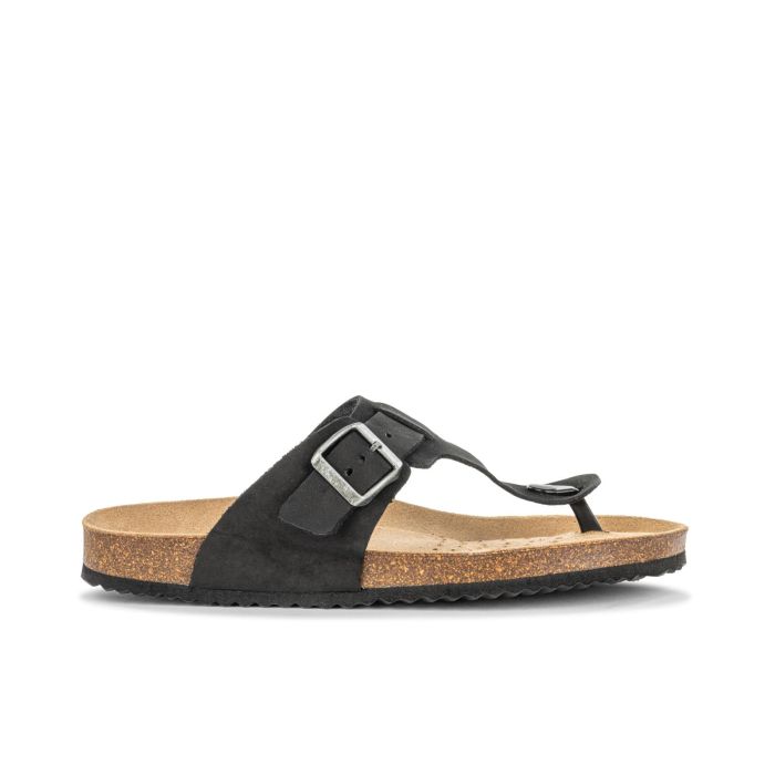 Sandali neri in pelle infradito da uomo con fondo effetto sughero