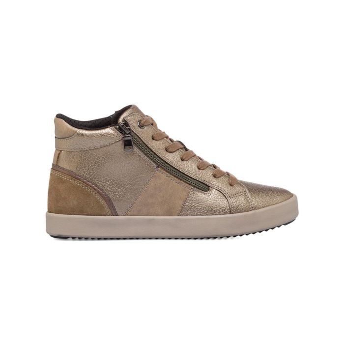 Sneakers alte beige in pelle con zip e lacci