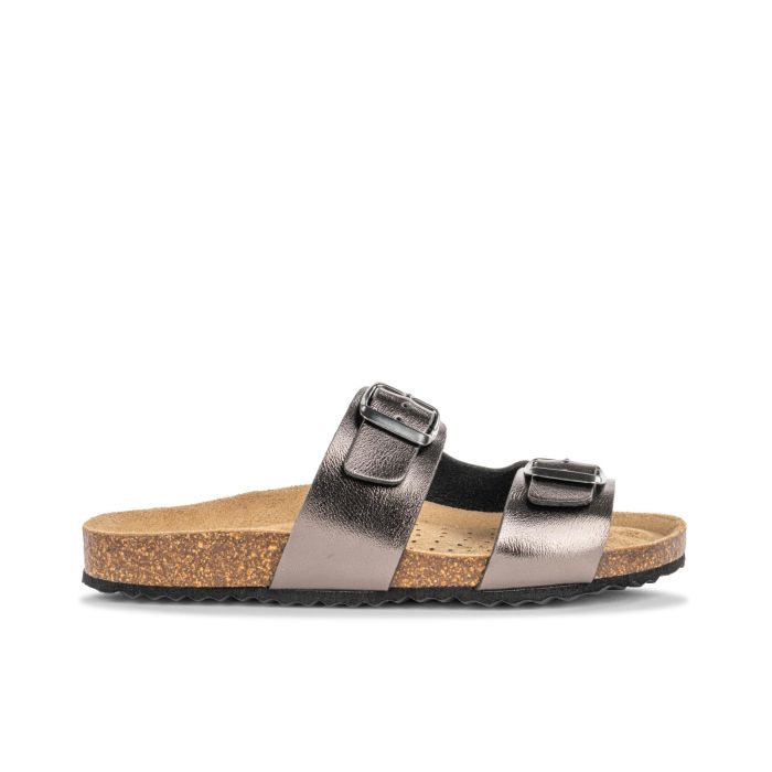 Sandali bassi argento da donna con fondo effetto sughero