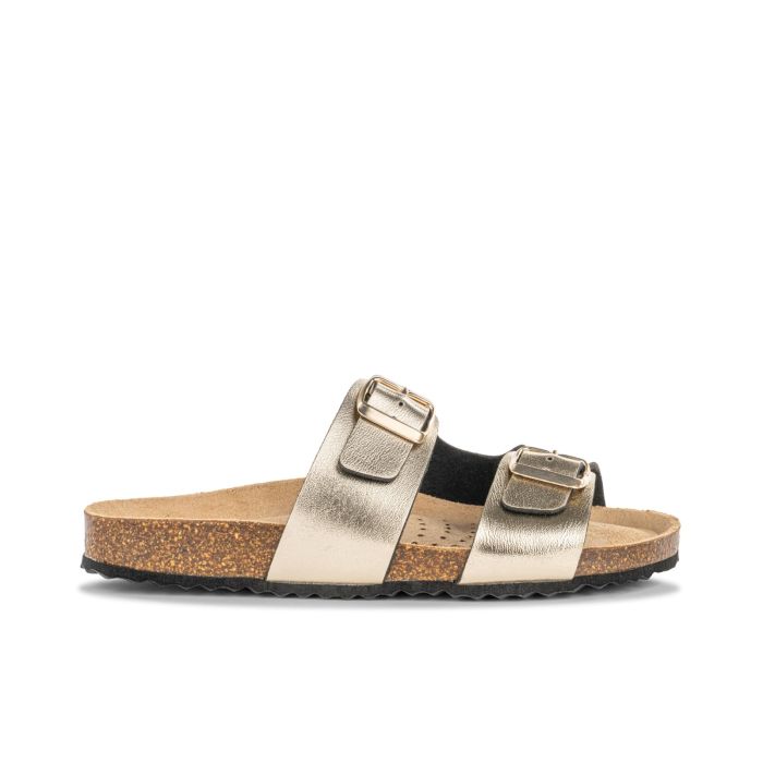 Sandali bassi argento platino da donna con fondo effetto sughero