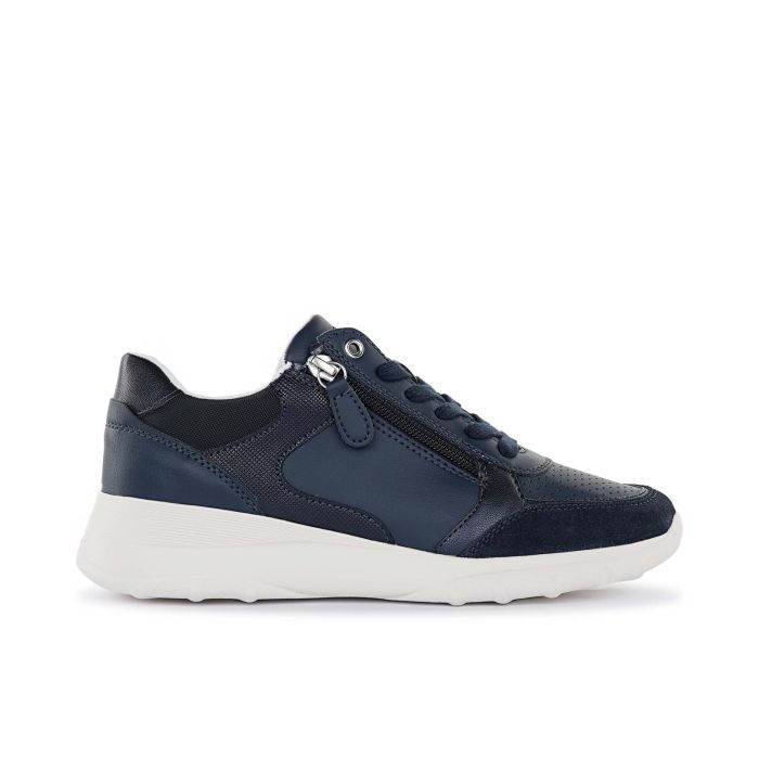 Sneakers blu da donna in pelle con zip laterale