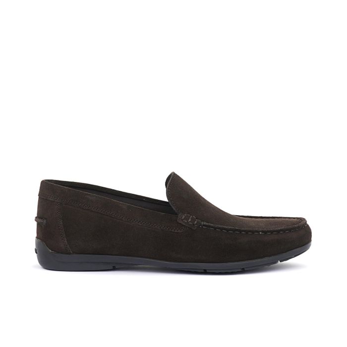 Mocassini sportivi marroni in suede con cuciture