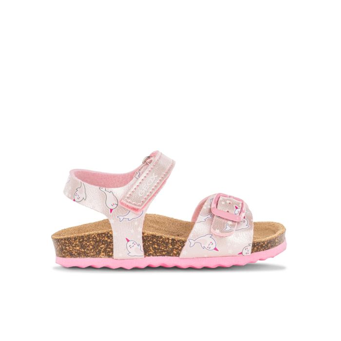 Sandali bianchi e rosa con fondo effetto sughero da bimba